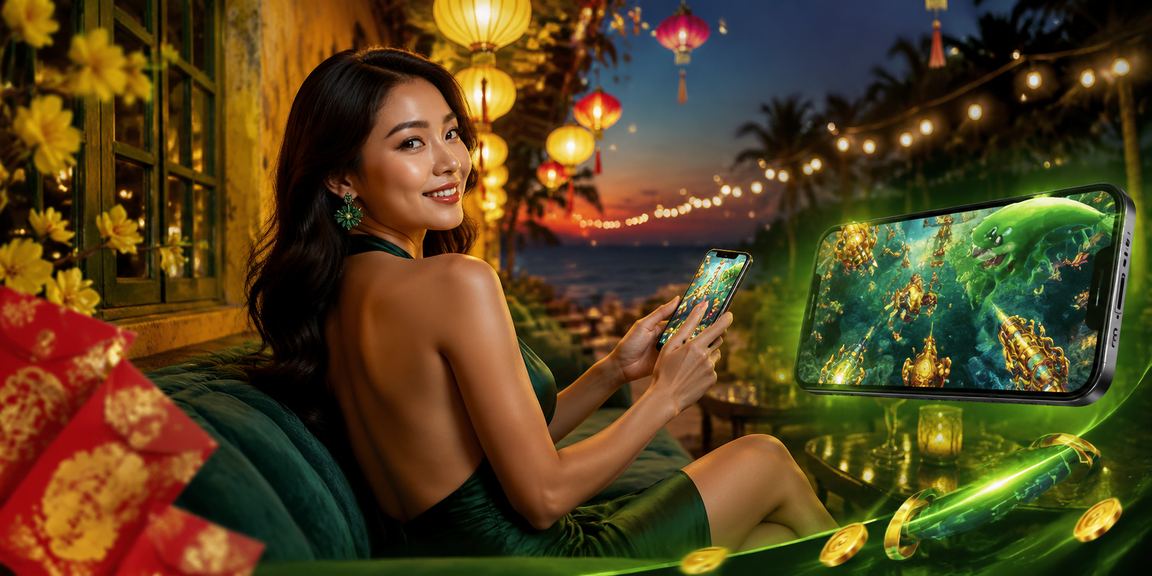 Người chơi game bắn cá trực tuyến tại Hội An dưới ánh đèn lồng về đêm